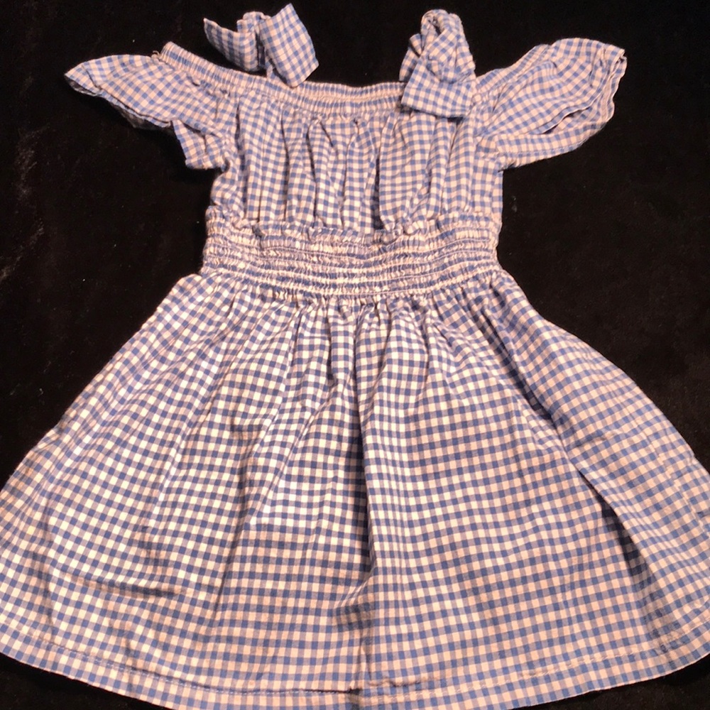 Blue and white checkered off shoulder tank dress